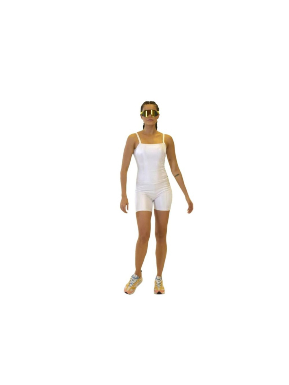 Cajubrasil Women's Size M One Piece Athletic Romper Metallic White Padded Bra Ne
